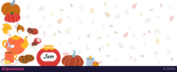 Autumn symbols horizontal background vector illustration on white vector 202169