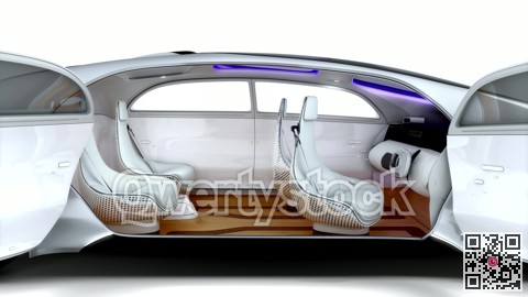 The driverless car opens its doors, transforming the cabin.