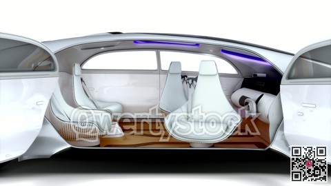 The driverless car opens its doors, transforming the cabin.