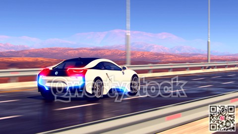 Future car going on the road 4k animation